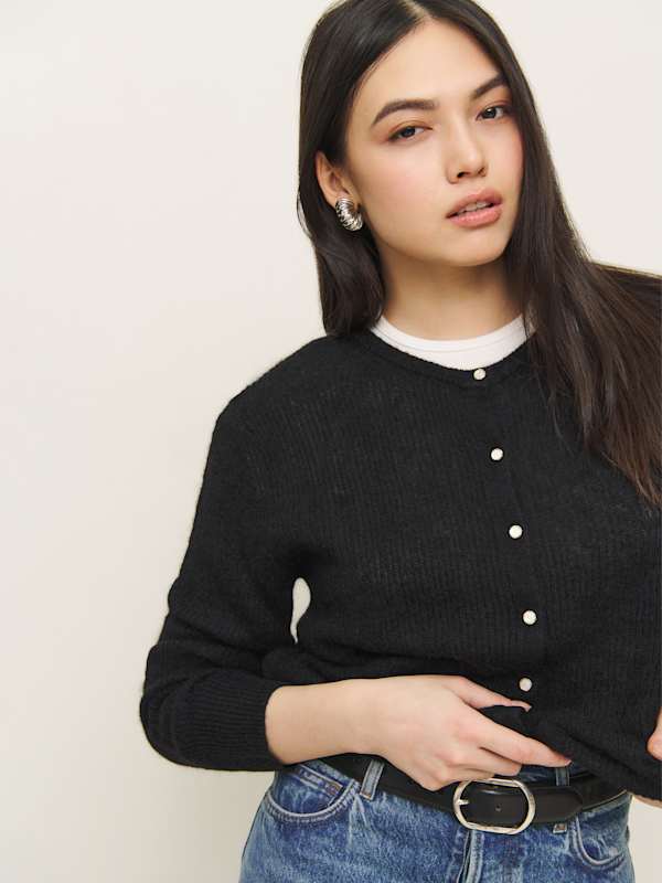 Cece Alpaca Ribbed Cardigan - Black